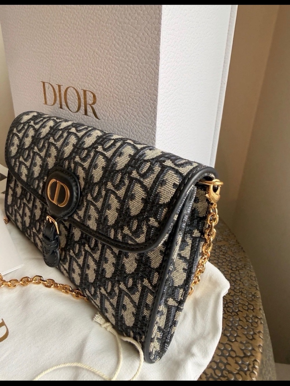 Dior Oblique Monogram Navy/Beige Crossbody with Gold Hardware - Picture 4 of 11
